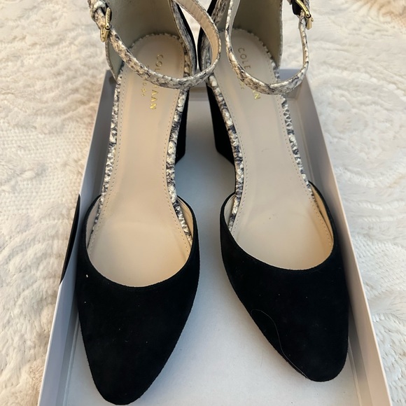 Cole Haan black suede, wedge with gray snakeskin trim - Picture 3 of 5